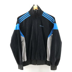 【中古】adidas 80s VENTEX社製 ベロアトラックジャケット ブラック×ブルー 　アディダス[24]