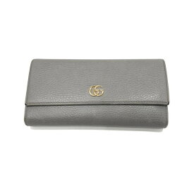 【中古】GUCCI GGマーモント グレー シボ革 長財布 456116.496085 グッチ 二つ折り[24]