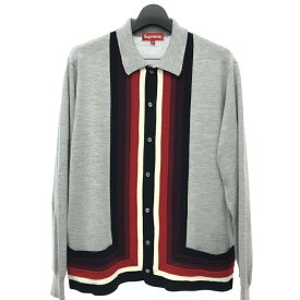 【中古】SUPREME 19SS Corner Stripe Polo Sweater　M　グレー　シュプリーム[66]
