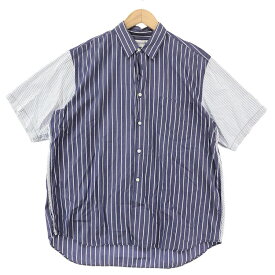 【中古】COMME des GARCONS アーム切替ストライプ半袖シャツ M ブルー コムデギャルソン[10]