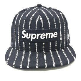 【中古】Supreme 19SS Text Stripe Box Logo New Era Cap 7 5/8　ネイビー シュプリーム ニューエラ キャップ　ボックスロゴ[66]