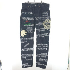 【中古】denim tears×LEVI'S×STUSSY ブラックデニムパンツ W32 L32 デニムティアーズ×リーバイス×ステューシー[17]