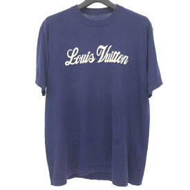 【中古】LOUIS VUITTON 22AW グラフィックロゴ ニット Tシャツ　サイズM　ネイビー　ルイヴィトン[66]