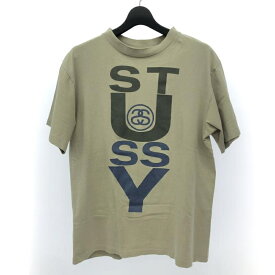 【中古】stussy 80s　Tシャツ シャネルロゴ　黒タグ　L　ベージュ　ステューシー[66]