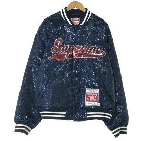 【中古】Supreme × Mitchell＆Ness Sequin Varsity JACKET L ネイビー シュプリーム ミッチェルアンドネス[10]