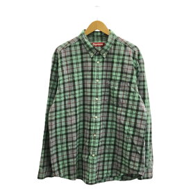 【中古】Supreme 24FW plaid Flannel 長袖シャツ 緑系 サイズL[91]