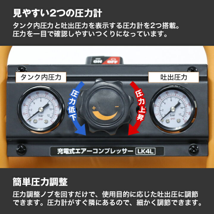 楽天市場】エアーコンプレッサー 4L 充電式 マキタ互換バッテリー対応 