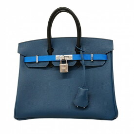 ★SALE【5ma0190-e-g】エルメス ハンドバッグ バーキン25 トリコロール ヴォーエプソン ディープブルー/ブラック/ブルーイドラ シルバー金具 K刻印【中古】レディース