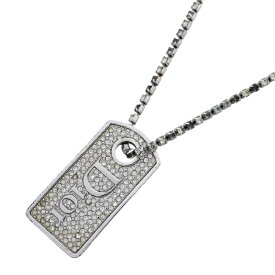 【5jgb0730】クリスチャンディオール ネックレス ディオールロゴ プレート メタル ラインストーン シルバー【中古】レディース