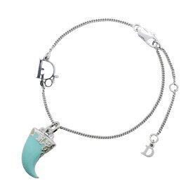 【5jgb0748】クリスチャンディオール ブレスレット ディオールロゴ 牙モチーフ メタル シルバー ライトブルー【中古】レディース