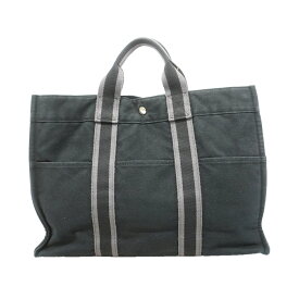 【6he5231】エルメス トートバッグ フールトゥMM キャンバス ブラック シルバー金具【中古】メンズ レディース ユニセックス