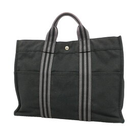 【6he5347】エルメス トートバッグ フールトゥMM キャンバス ブラック シルバー金具【中古】レディース