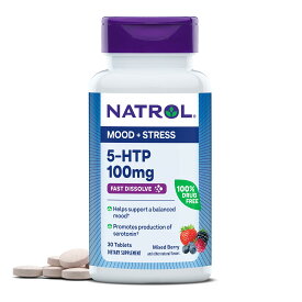 Natrol 5-HTP 100mg, Drug-Free Dietary Supplement Helps Support Balanced Mood, 30 Mixed Berry-Flavored Tablets.