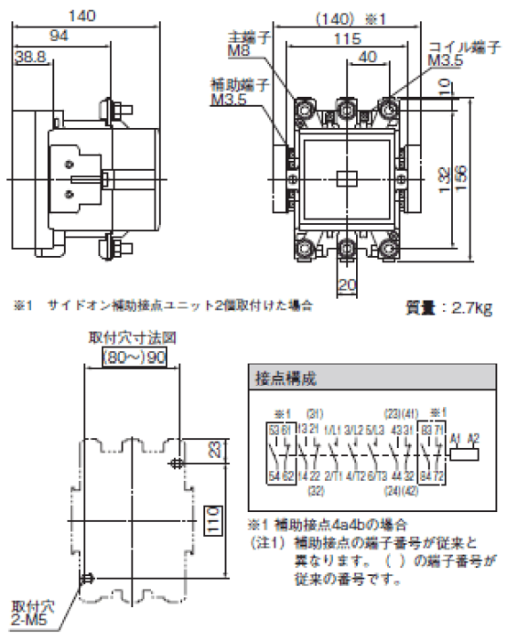標準形電磁接触器（ケースカバーなし）富士電機 SC-N7 コイルAC100V