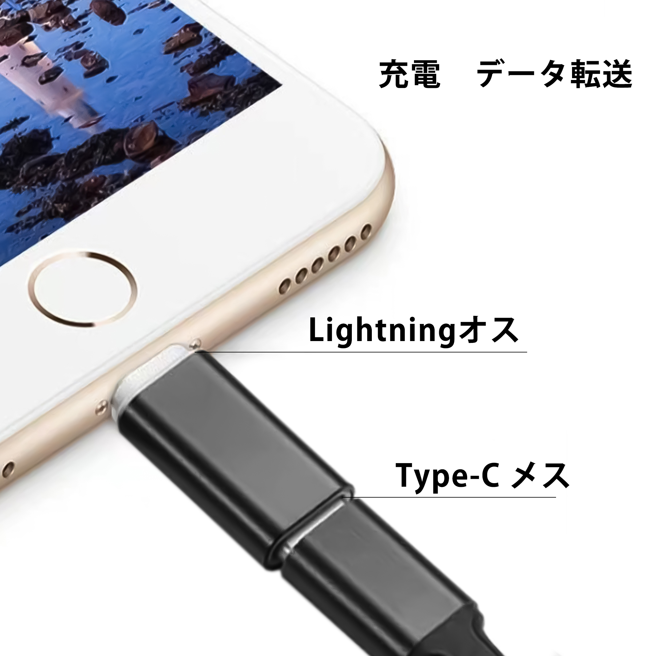 ライトニング　タイプⅭ 変換アダプター 黒 1個 スマホ 充電 iPhone
