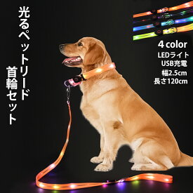 首輪 光る リード 犬 led 充電式 散歩 ドッグリード 1.2m LEDライト LEDリード お散歩ひも 犬用品 お散歩グッズ ペット 小型犬 中型犬 大型犬 ペット用リード