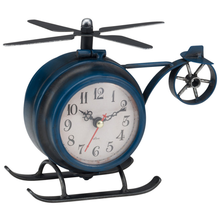 遊び心をくすぐるレトロなブリキの時計です テーブルクロック ヘリコプター 新作人気 店内全品対象 ネイビー イシグロ 31246