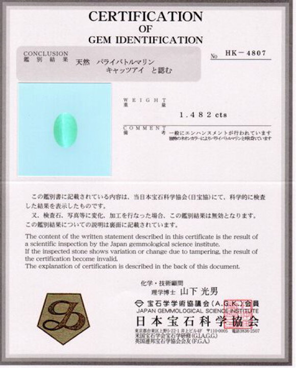 楽天市場】【パライバ産＆日本宝石科学協会鑑別書付】パライバカラー 