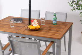 【オリーカフェテーブル】 カフェテーブル 机 天然木 アルミ ガーデン 庭 パラソルホール シンプル 2人 アジャスター付き おしゃれ かわいい ブラック グレー