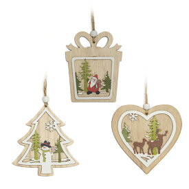 【メール便】クリスマスツリー オーナメント ウッドオーナメント6個セット 木製オーナメント 立体的 北欧らしいおしゃれなデザイン【おとぎの国】