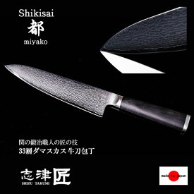包丁 牛刀包丁 家庭用 33層 ダマスカス キッチンナイフ 洋 和 関 日本製 240mm 肉 野菜用 志津刃物 志津匠 メーカー