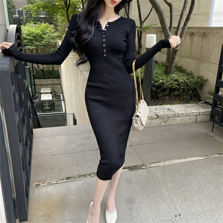 楽天市場 ニットワンピース タイトワンピース ドレスワンピース ロング丈ワンピース フォーマル 膝下丈 セクシー 大人かわいい おしゃれ 上品 結婚式 入園式 卒園式 オフィスレディー Ol お呼ばれ 大きいサイズ 代30代40代 韓国ファッション 秋冬 One Piece Dress