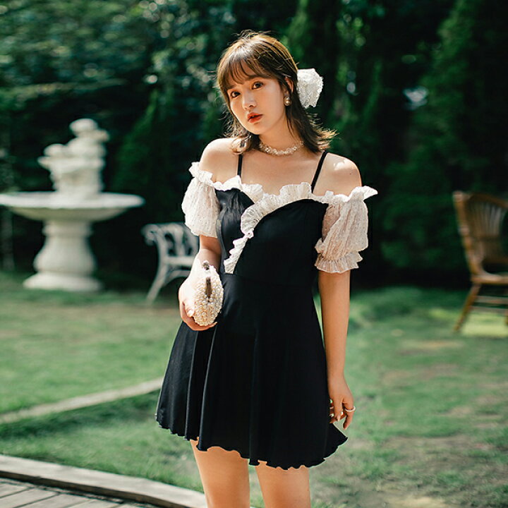 楽天市場 水着 大きいサイズレディース ワンピース 体型カバーワンショルダー夏 ぽっちゃり かわいい おしゃれ 無地 黒 フリル 袖 ハイウエスト 露出控えめ カットアウト カッティング Vネック 二の腕 お尻 太もも お腹 カバーアップ 代 30代 40代 ママ水着 One