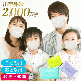 不織布 マスク (50枚入り×40箱）2000枚 不織布マスク 3層構造 99％カット BFE PFE あす楽 アレルギー ウイルス ウイルス対策 花粉 PM2.5 風邪 ふつう こども 子ども コロナ ノーズワイヤー プリーツ ホワイト 呼吸しやすい