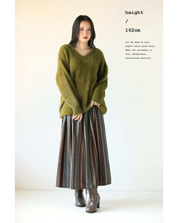 楽天市場】ニット トップス レディース カーキ 秋 冬 長袖 Vネック  