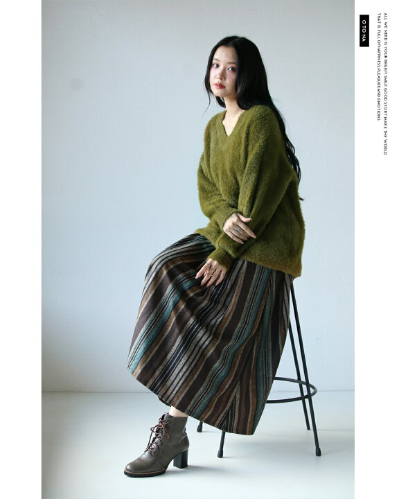 楽天市場】ニット トップス レディース カーキ 秋 冬 長袖 Vネック  