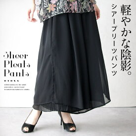 ボトムス 軽やかな陰影。シアープリーツパンツ シアー ワイドパンツ プリーツ 薄手 軽い 涼しい 体型カバー 春 夏 春夏 ブラック モーリー 7/24