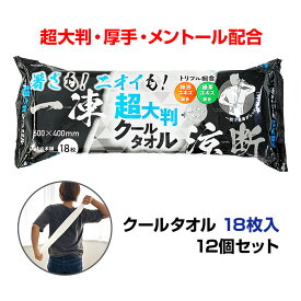 超大判クールタオル 暑さもニオイも一凍涼断 18枚入 12個セット(1c/s) 厚手 メントール配合 冷感 爽快 ボディシート 汗ふきシート 汗拭きシート メンズ