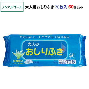 【ノンアルコール】大人のおしりふき 70枚入 60個セット(3c/s)(03-026) 無香料 アロエエキス配合 肌にやさしい 清拭 おしりふき おしり拭き お尻ふき からだ拭き 体拭き かだらふきシート 防災用