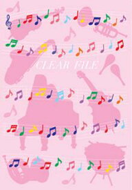 ピンク音符CF426　音楽柄ファイル　　音楽雑貨　　ステッカーファン