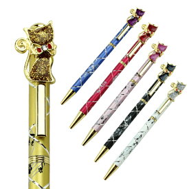 在庫限り！猫と音楽柄　スワロフスキーボールペン　スワロフスキークリスタル　ピアノ発表会記念品　アンダンテ　音手箱