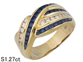 音羽屋■ サファイア/1.27ct ダイヤ/0.23ct K18YG イエローゴールド デザイン リング 14号 仕上済【中古】