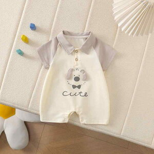 ロンパース 女の子 ベビー 新生児向け カジュアル プルオーバー 小犬 刺繍 ショート丈 半袖 綿 夏服 薄手 韓国 普段使い お出かけ 着回し