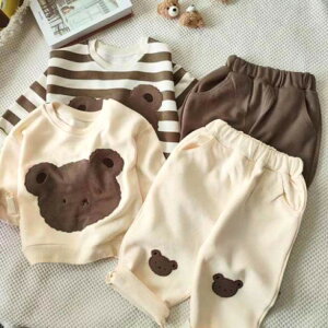 運動着 双子 パーカー ジャージ 2点セット キッズ スウェット ロングパンツ ベビー服 クマ 可愛い 上下セット セットアップ トレーナー 韓国子ども服 熊 男の子 80〜13 お揃い 女の子