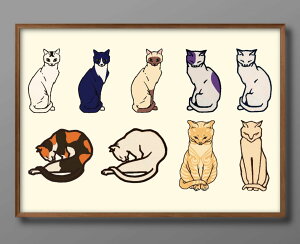 猫 ネコ ビンテージ ジュリー ド グリーグ A3 サイズ ポスター アート おしゃれ 絵画 インテリア 北欧 イラスト マット紙 艶消し アートパネル 額 フレーム デザイン 壁掛け ギフト 新築祝い