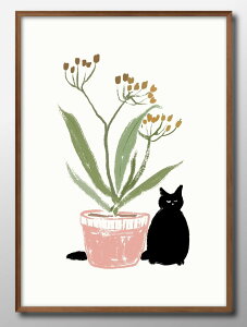 猫 ネコ 黒猫 花 ボタニカル A3 サイズ ポスター アート おしゃれ 絵画 インテリア 北欧 イラスト マット紙 艶消し アートパネル 額 フレーム デザイン 壁掛け ギフト 新築祝い ディスプレイ
