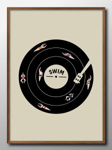 スイマー 海 レコード 水泳 夏 モダン A3 サイズ ポスター アート おしゃれ 絵画 インテリア 北欧 イラスト マット紙 艶消し アートパネル 額 フレーム デザイン 壁掛け ギフト 新築祝い ディ