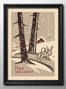 クリスマスの夜に ウサギ 雪 A3 サイズ ポスター アート おしゃれ 絵画 インテリア 北欧 イラスト マット紙 艶消し アートパネル 額 フレーム デザイン 壁掛け ギフト 新築祝い ディスプレイ