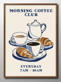コーヒー カフェ クロワッサン パン A3 サイズ ポスター アート おしゃれ 絵画 インテリア 北欧 イラスト マット紙 艶消し アートパネル 額 フレーム デザイン 壁掛け ギフト 新築祝い ディスプレイ 速達 送料無料