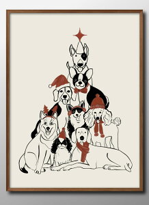 犬たちのクリスマス ツリー サンタクロース ビンテージ A3 サイズ ポスター アート おしゃれ 絵画 インテリア 北欧 イラスト マット紙 艶消し アートパネル 額 フレーム デザイン 壁掛け ギフ