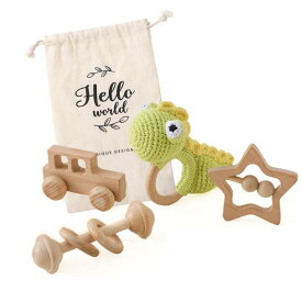 let's make 天然木 ラトル ガラガラ ウサギ 4個セット おもちゃ 赤ちゃん 木製 無塗装 幼児 ミニカー ギフト 出産祝い 贈り物 知育玩具
