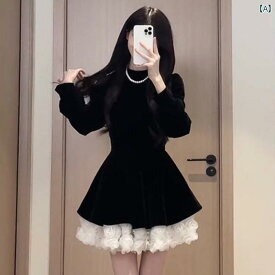 レディース ファッション おしゃれ プリンセス aライン ドレス 春 ショート スカート スリム 長袖小 スカート