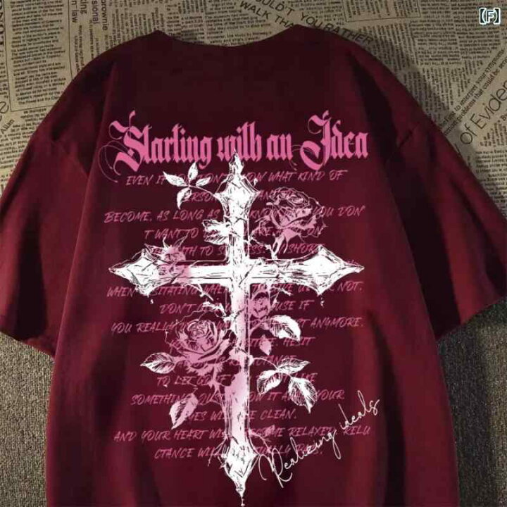 楽天市場】Tシャツ メンズ レディース兼 半袖 綿 バラ 十字架 プリント 