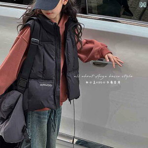 ダウンベスト キッズ 韓国 女の子 秋冬 アウター 暖かい ブラック ベージュ ジップアップ 前開き ポリエステル 厚手 シンプル おしゃれ