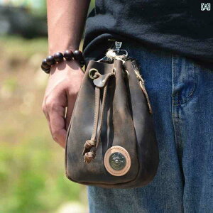 ベルトポーチ 革 メンズ ウエスト バッグ 巾着 小銭 小物入れ 財布 おしゃれ シンプル めし レザー 小型 コインケース 鍵 携帯 イヤホン マルチ 収納 袋 カラビナ 吊り下げ レトロ バイク アウ