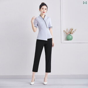 エステ ユニフォーム パンツ 美容師 サロン 作業服 レディース 夏 フットバス チャイナ風 ヘルスクラブ サウナ 技術者 スパ 大きめサイズ 半袖 白 緑 ピンク